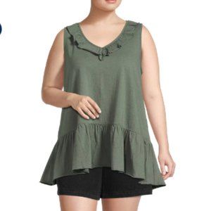 Terra & Sky Women’s Plus Size Ruffled V-Neck Tank Top NWT